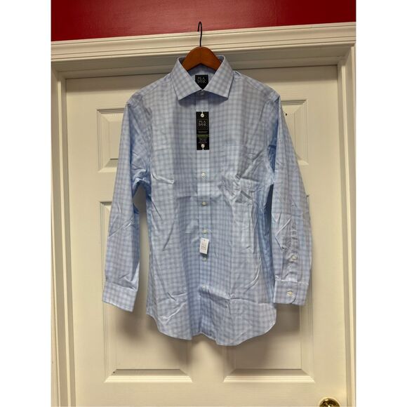 Jos. A. Bank Traveler Tailored Fit Blue & White Soft Plaid Button Up Shirt 15-33 - Picture 1 of 6